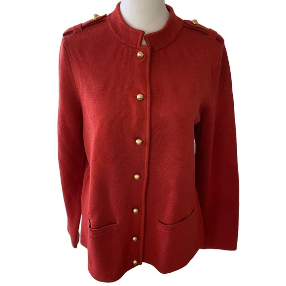 Talbots Sweaters - Talbots Rust Orange Merino Wool Blend Sweater Jacket Gold Buttons Size Medium
